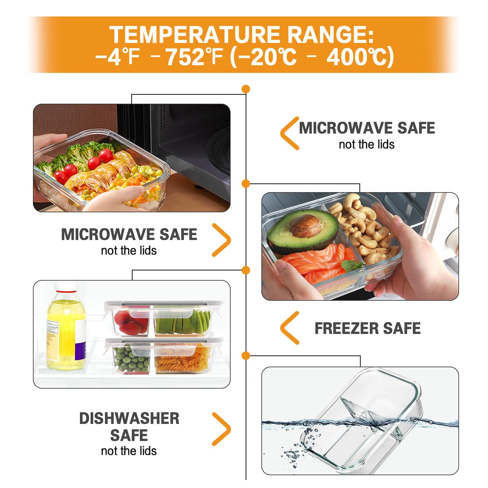 Bayco 960ml three-compartment glass container for balanced meals