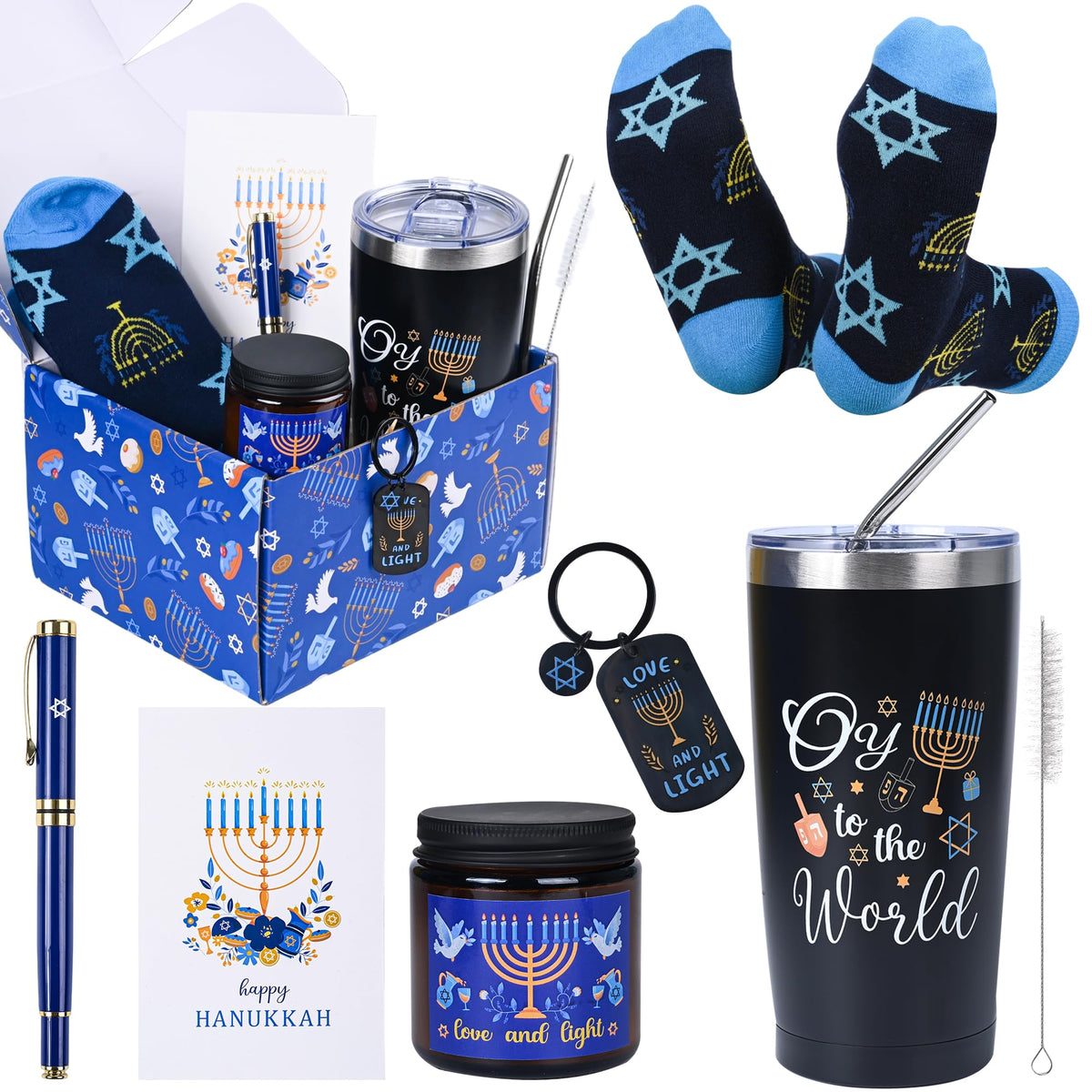 Bayelove Hanukkah tumbler mug keeps drinks hot or cold for long workdays.