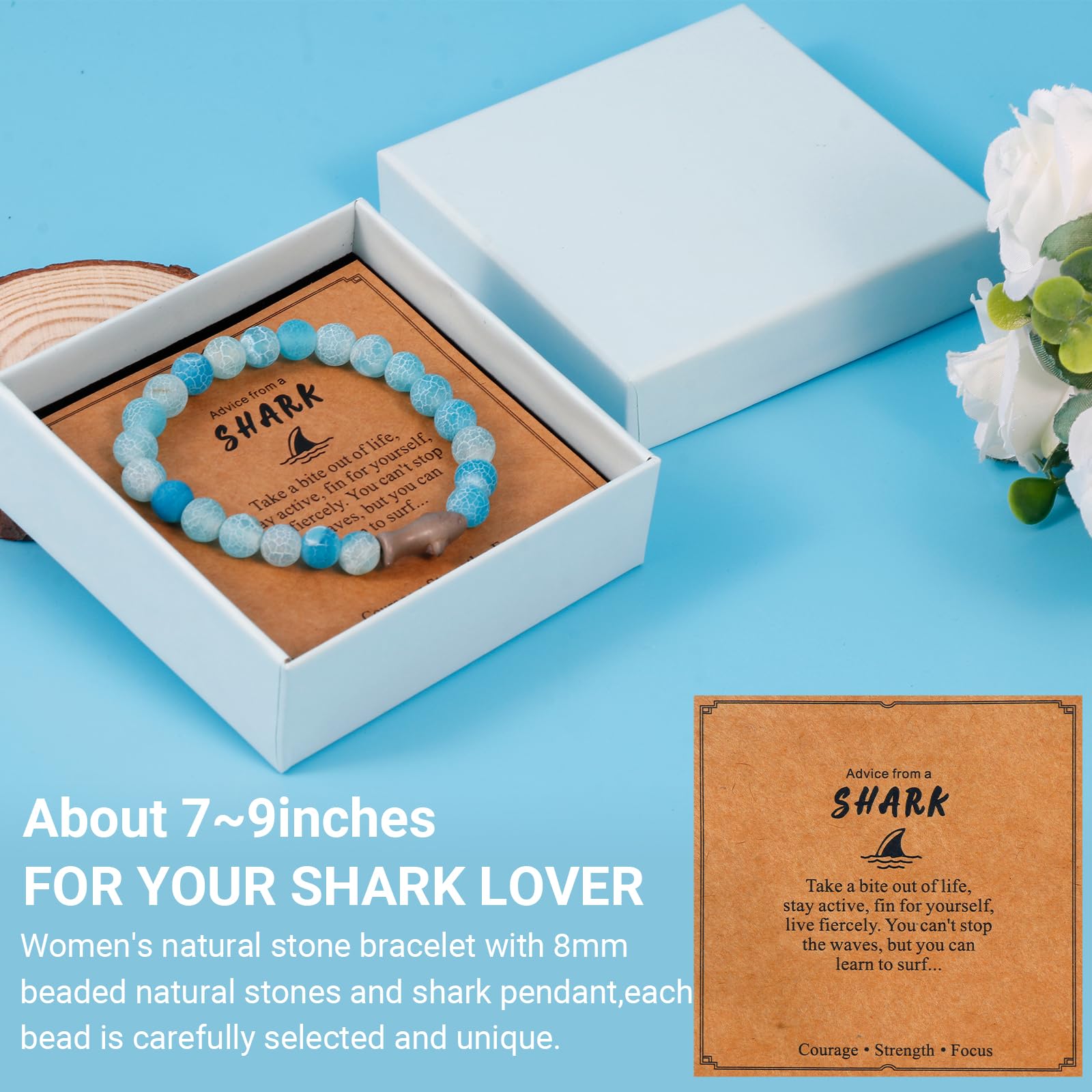 Bayelove shark brecelet bracelet with 8mm beads complements outfits daily.