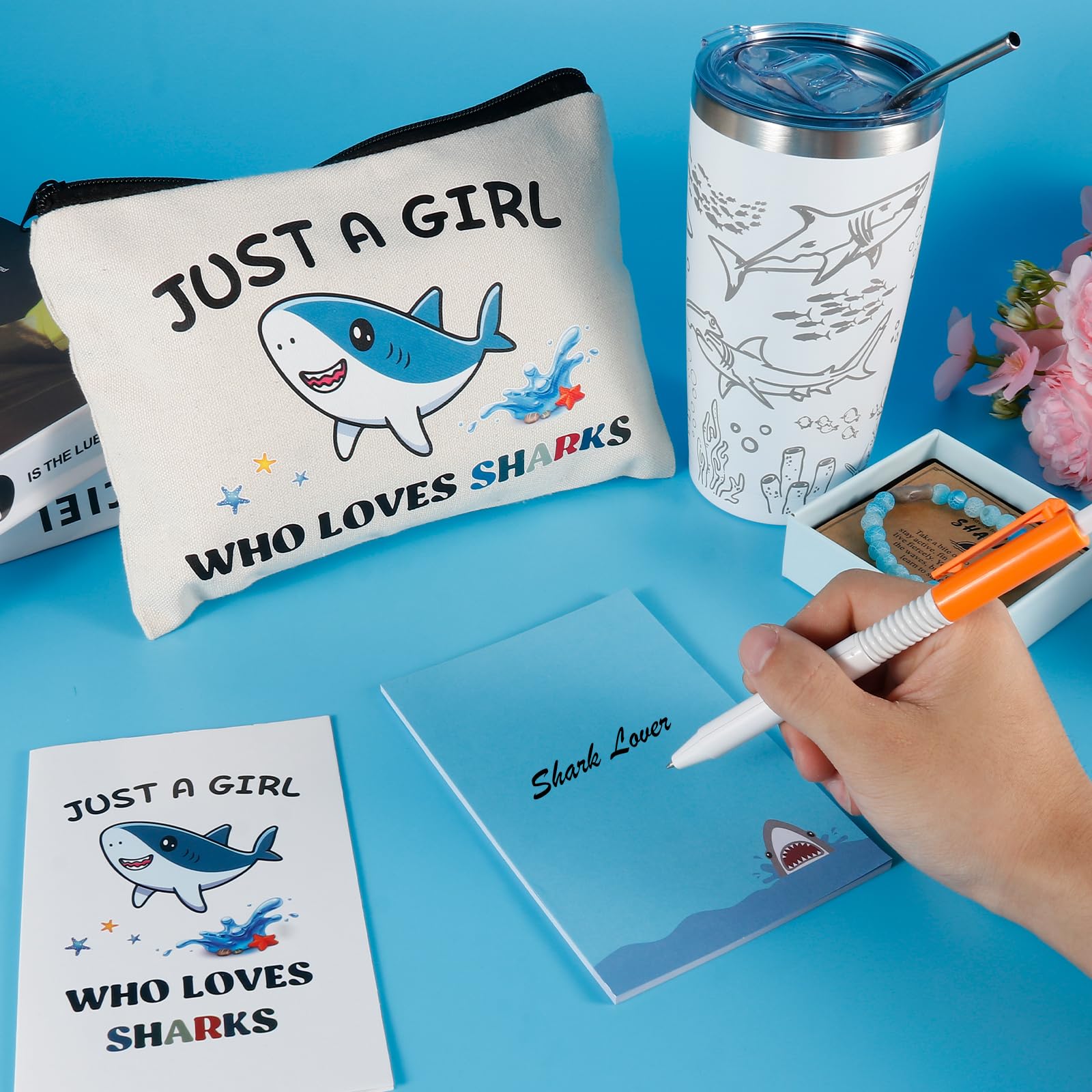 Bayelove shark makeup bag keeps cosmetics organized while you travel.