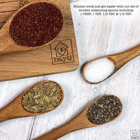 Bayti food-grade acacia wood spoons for safe ingredient handling.