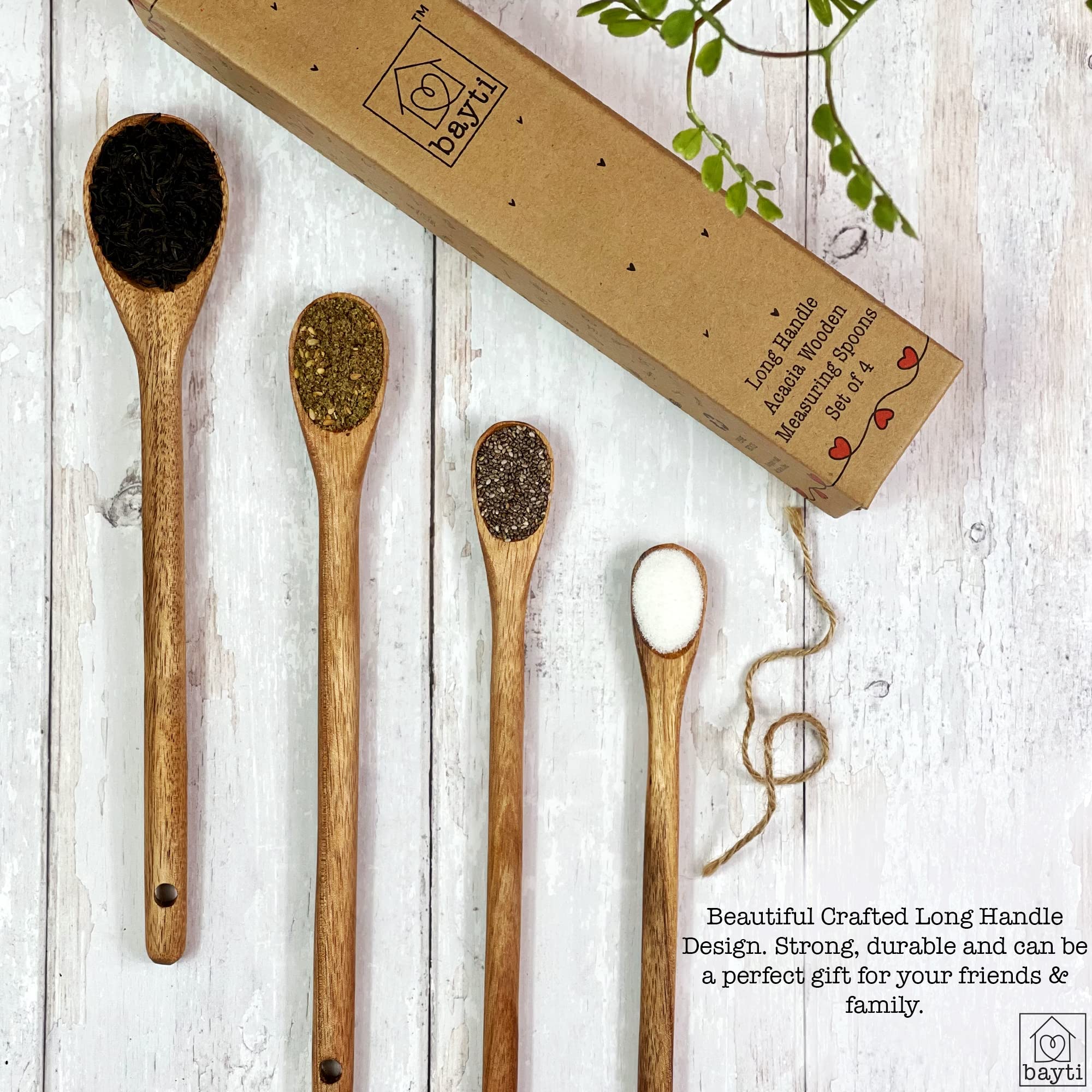 Bayti non-toxic wood spoons ideal for spices and oils.
