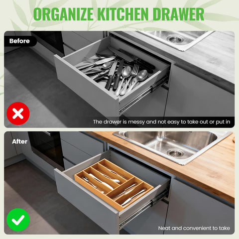 Kitchen drawer with Bayting tray facilitates effortless utensil organization during meal prep