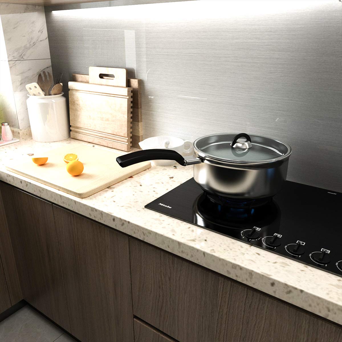 BAYYA silver wallpaper for kitchen backsplash creates modern shine and wipe-clean surfaces.