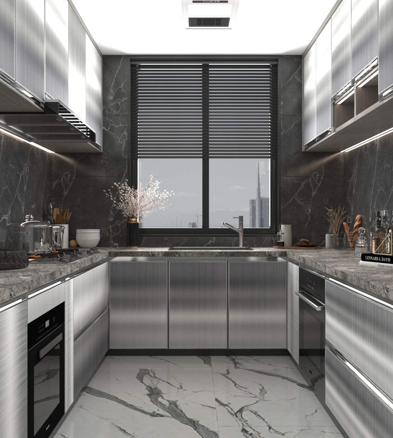 BAYYA silver contact paper on refrigerator door adds stainless feel and easy cleanup.