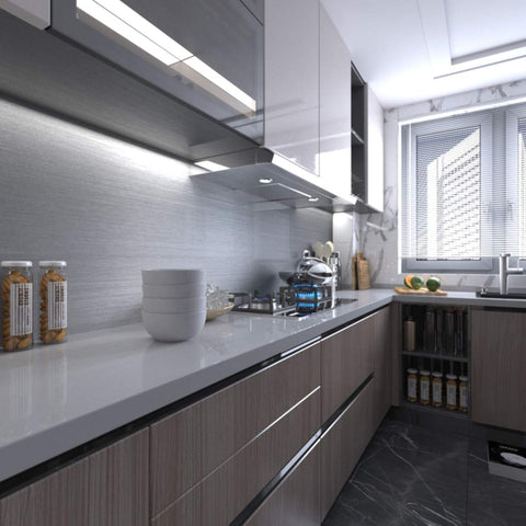 BAYYA silver wallpaper on stove surfaces resists heat and is easy to wipe.