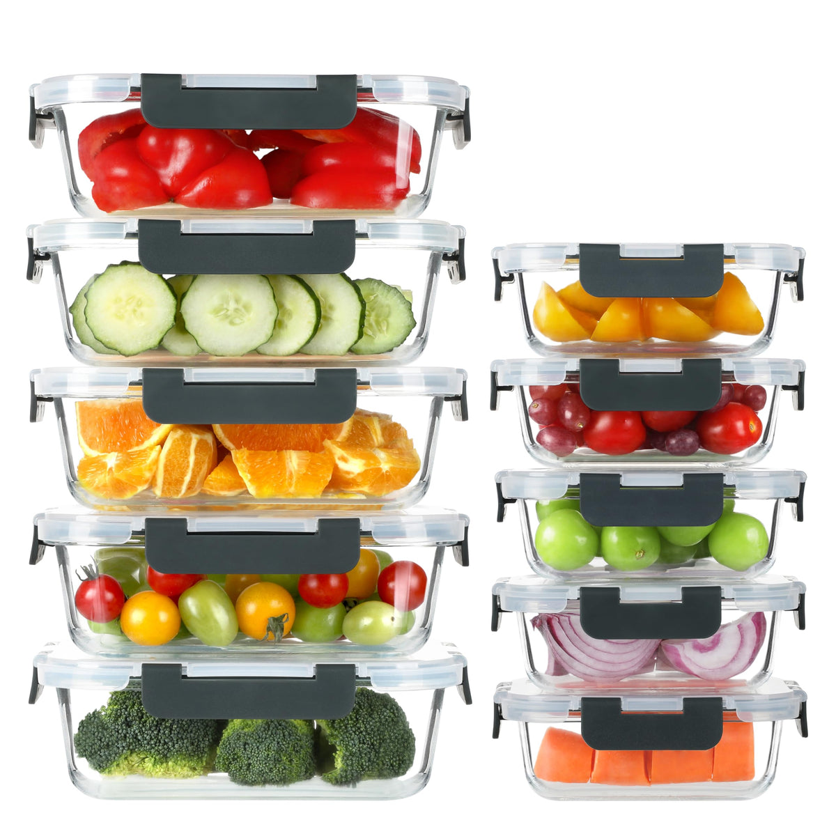 Bayzz 35oz glass meal prep containers for organized weekly meals and portion control.