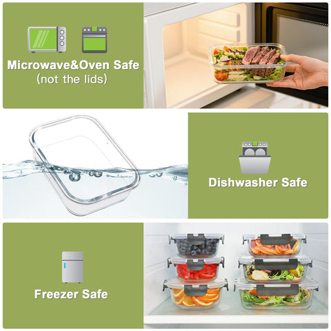 BAYZZ rectangular glass containers with clear lids for portioned meals and tight storage