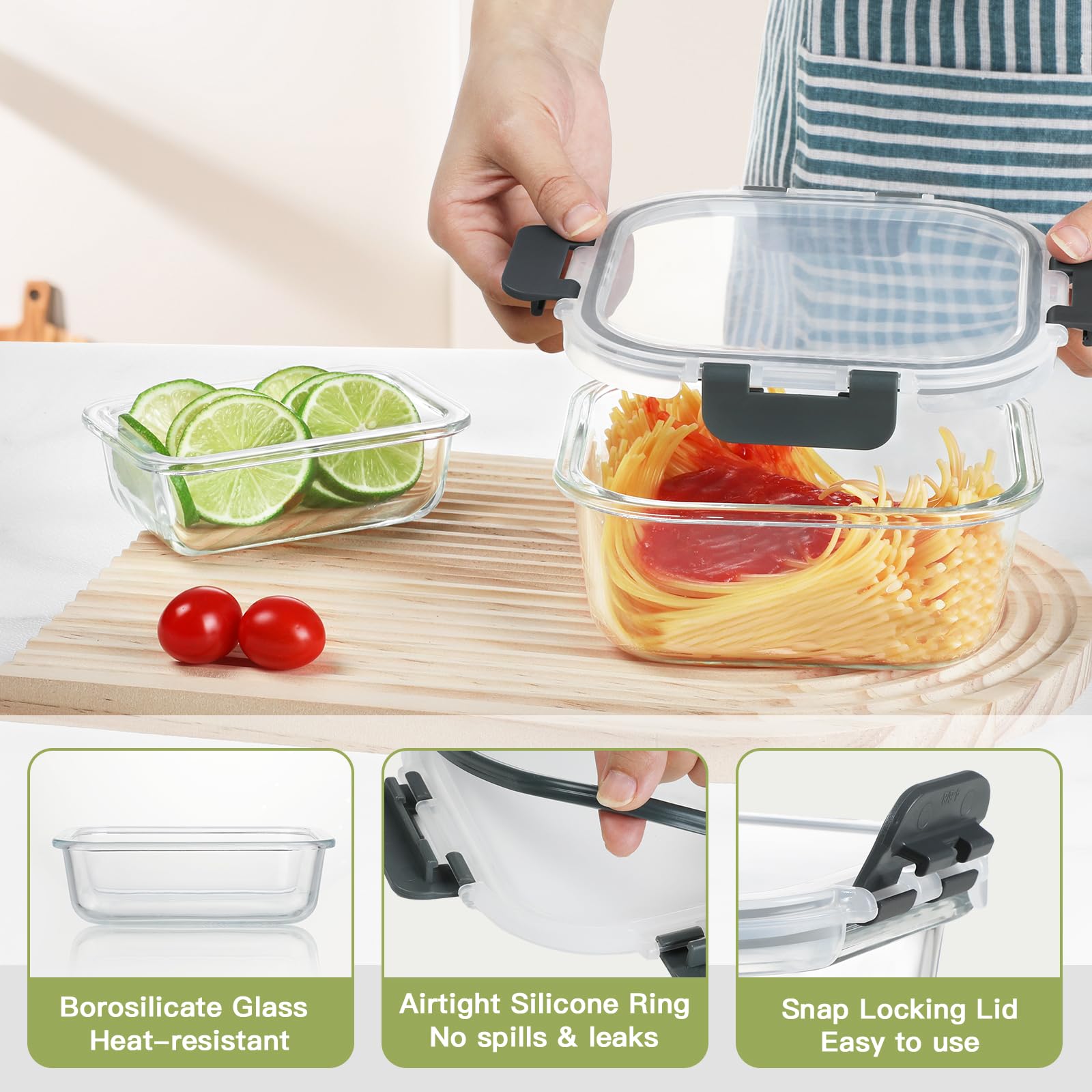 BAYZZ round glass containers with clear visibility for easy content identification and lunches