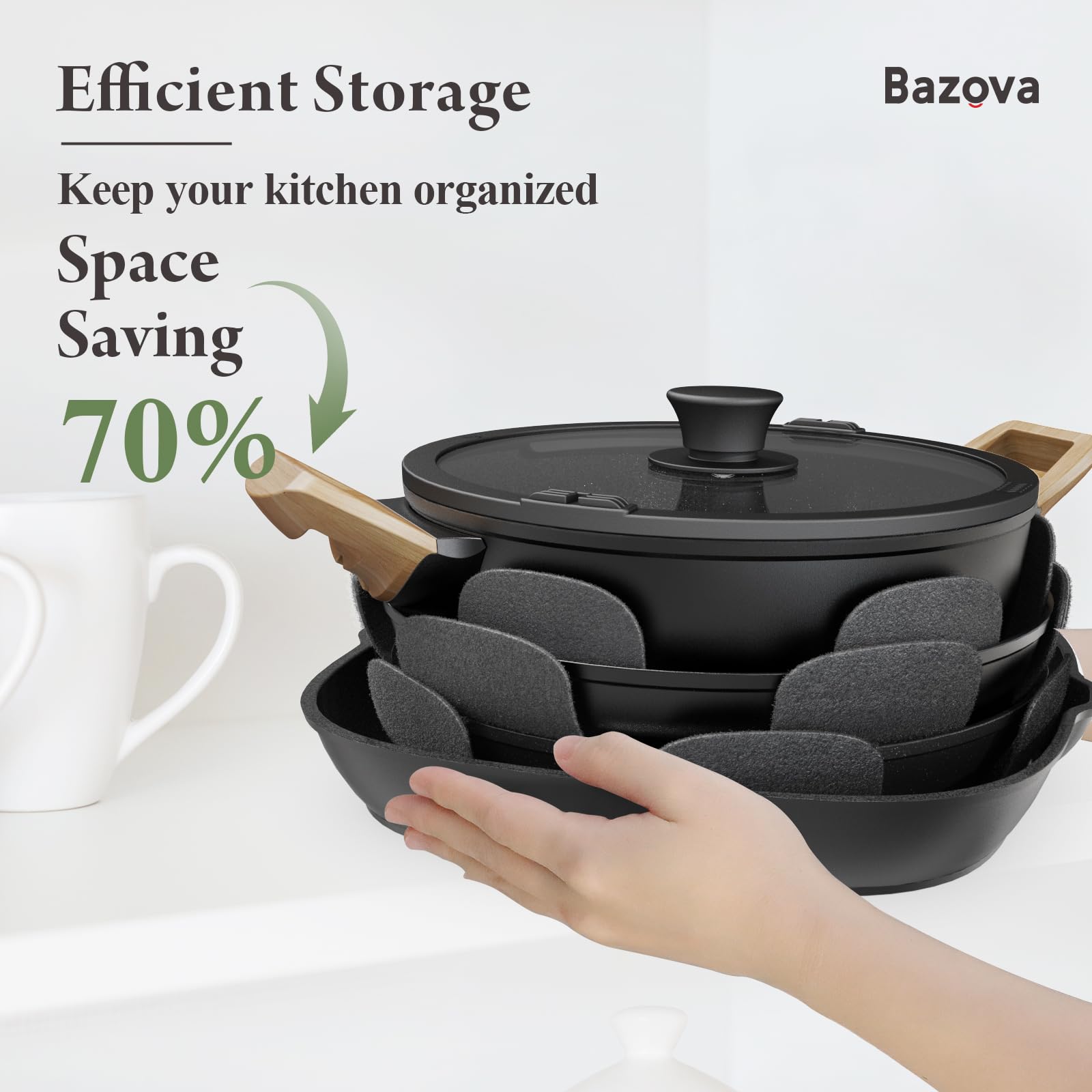Bazova ceramic non-stick coating promotes easy food release with less oil.