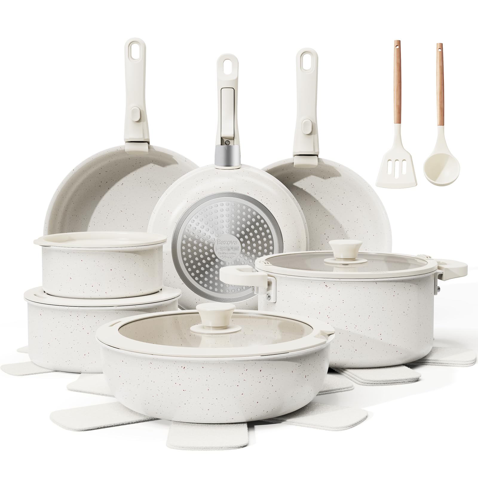 Bazova 22-piece pots and pans set showing complete non-stick collection for easy cooking