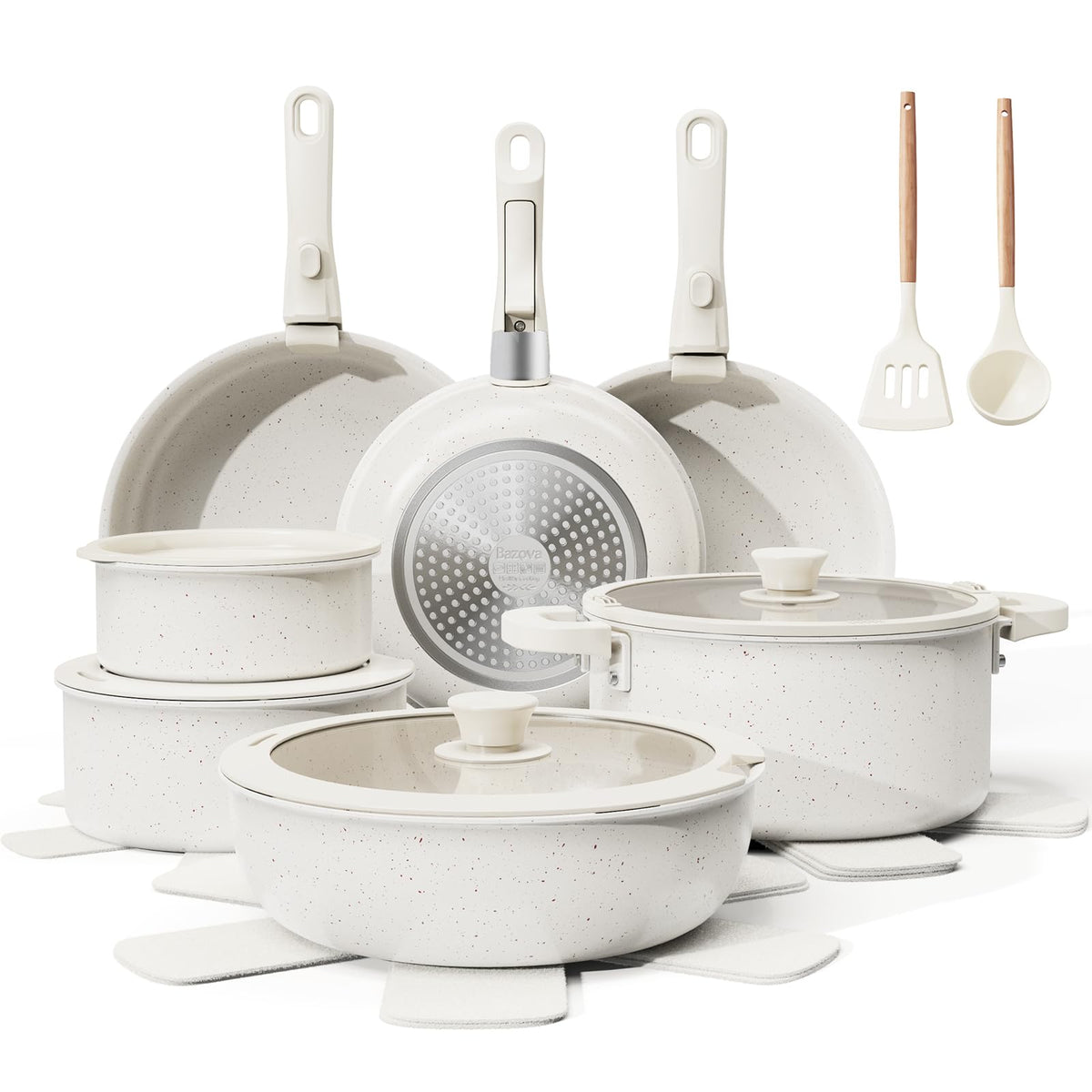 Bazova 22-piece pots and pans set showing complete non-stick collection for easy cooking