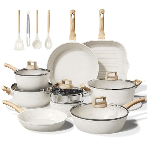 Bazova 24-piece pots and pans set in cream white for family meals.