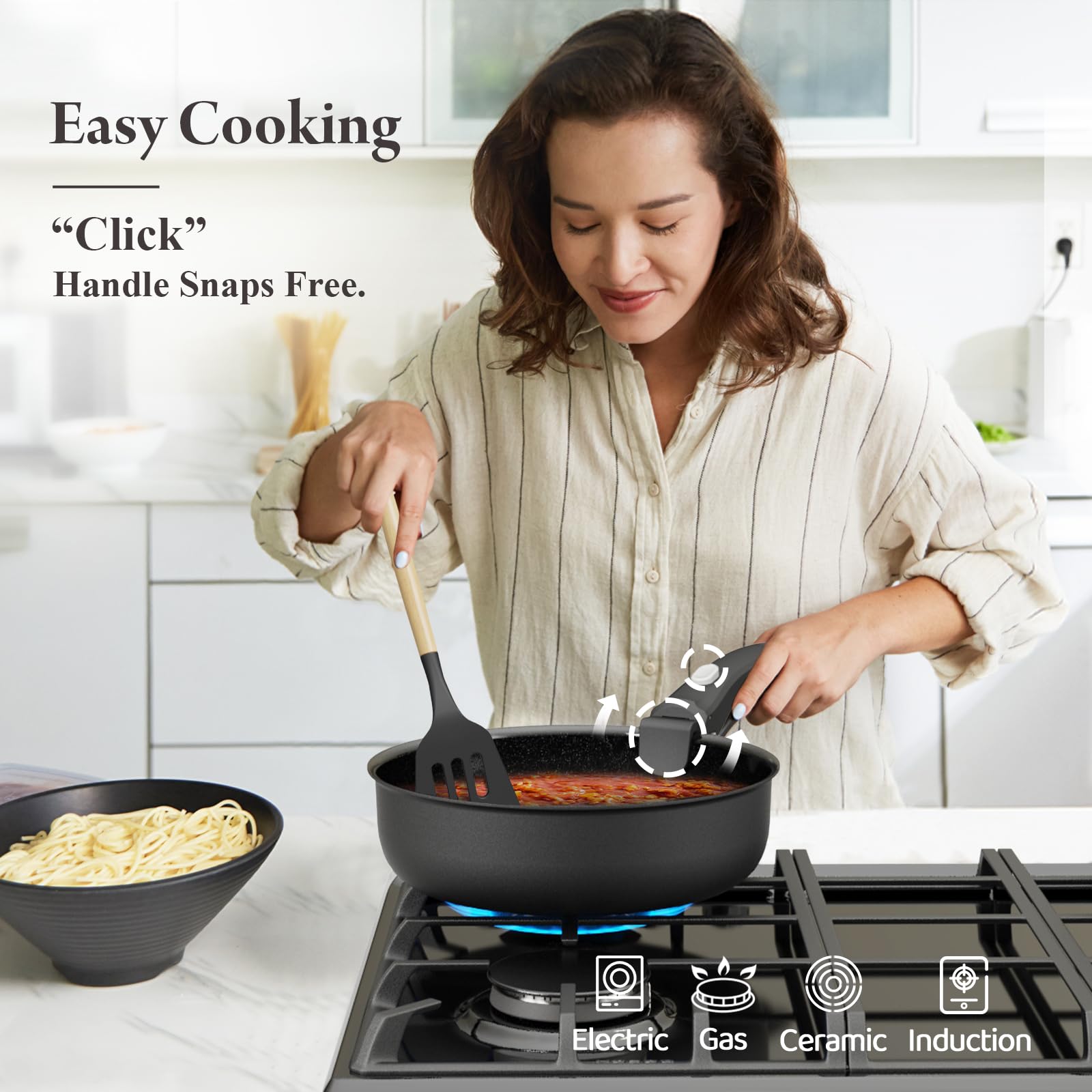 Bazova ceramic nonstick fry pan showing smooth food release with minimal oil.
