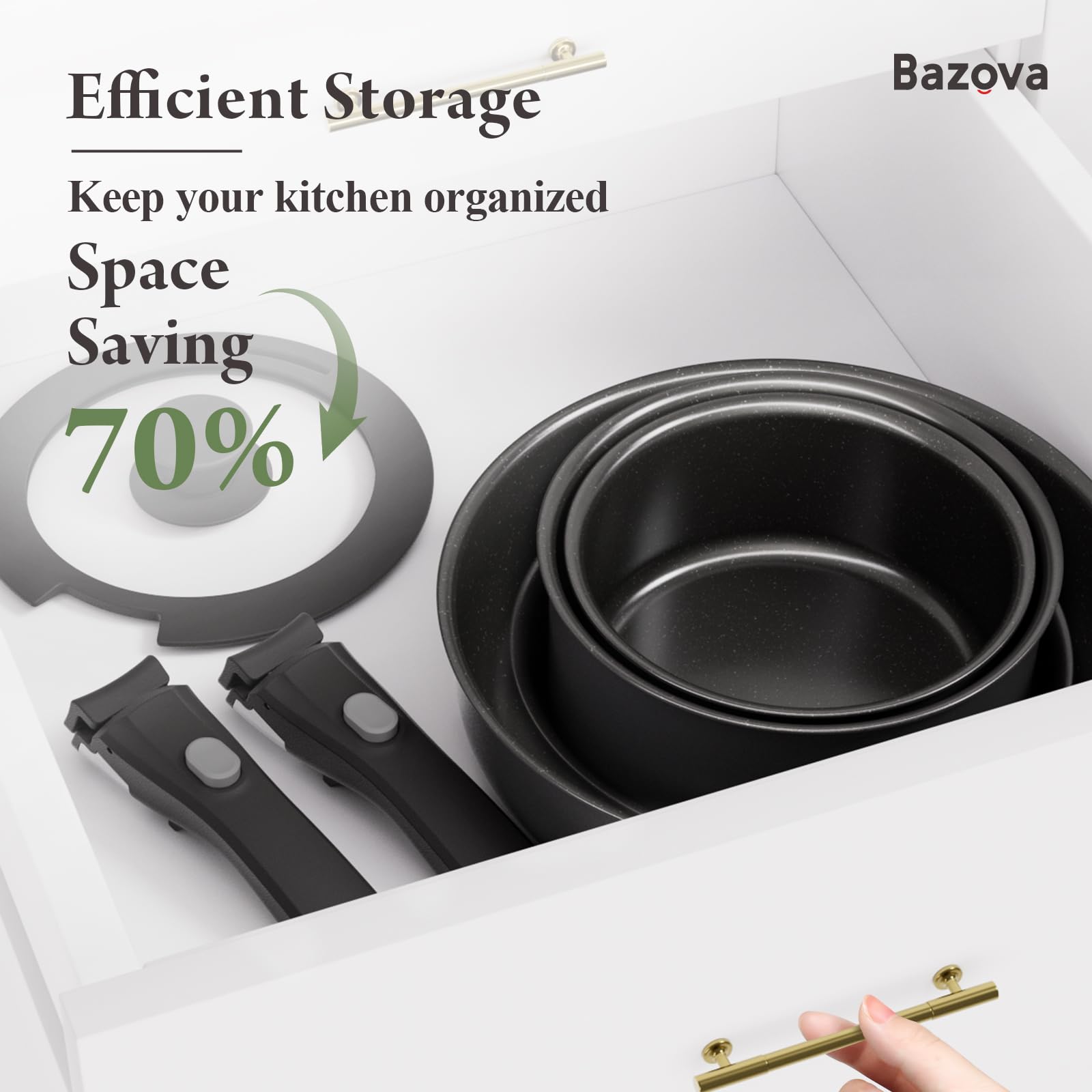 Bazova detachable handle converts pot into baking dish for versatility.