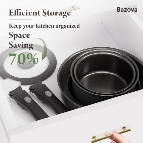 Bazova detachable handle converts pot into baking dish for versatility.