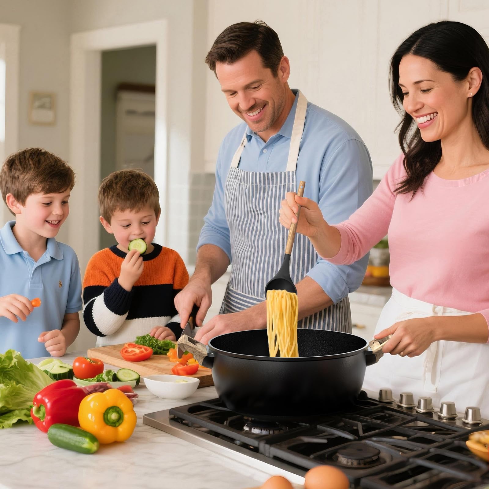 Bazova kitchen scene showing family-friendly cooking workflow