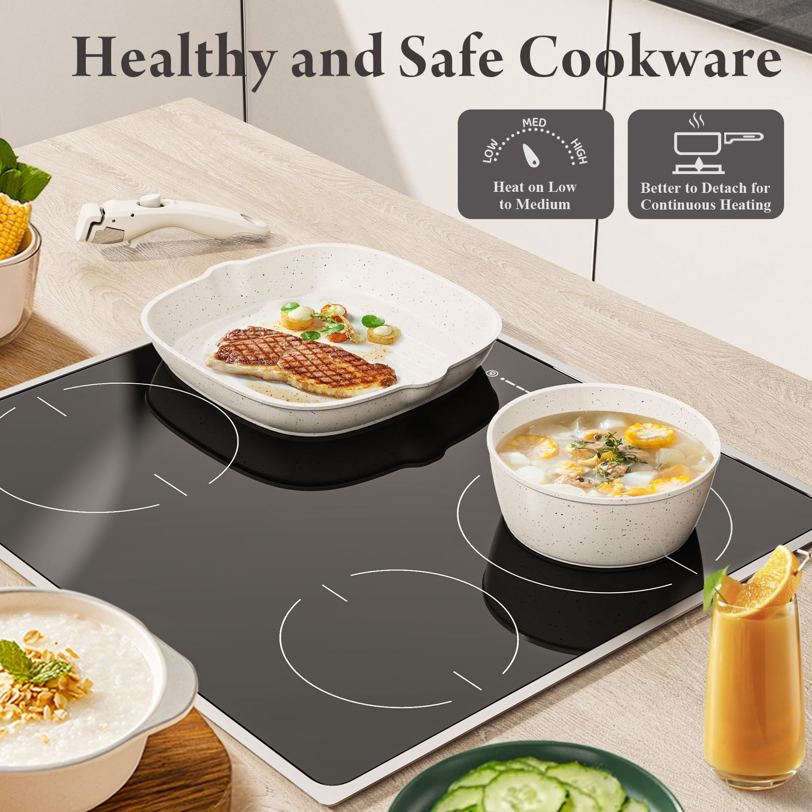 Bazova grill pan and ceramic pots for even heating