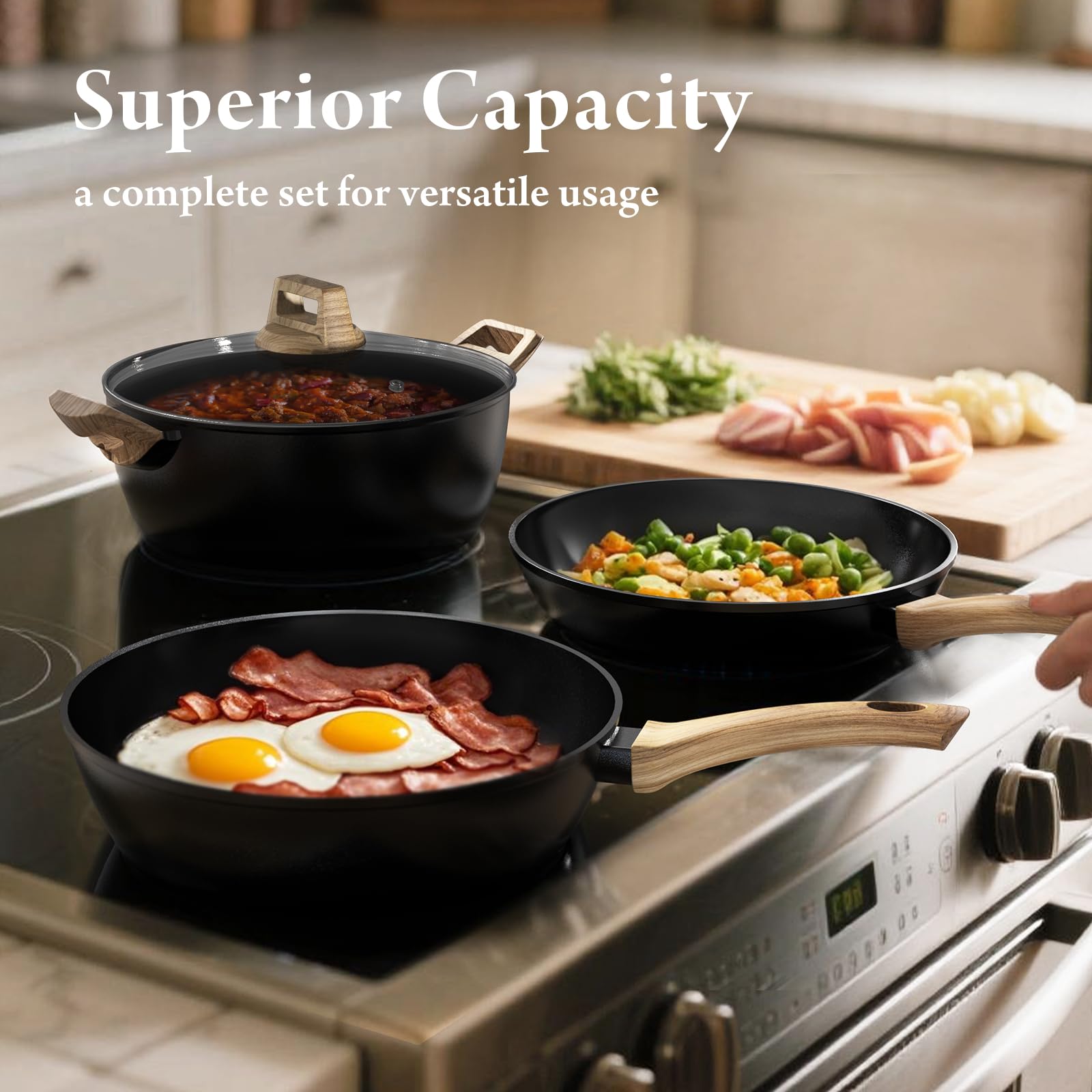 Bazova large-capacity pots and pans set for family-sized dishes