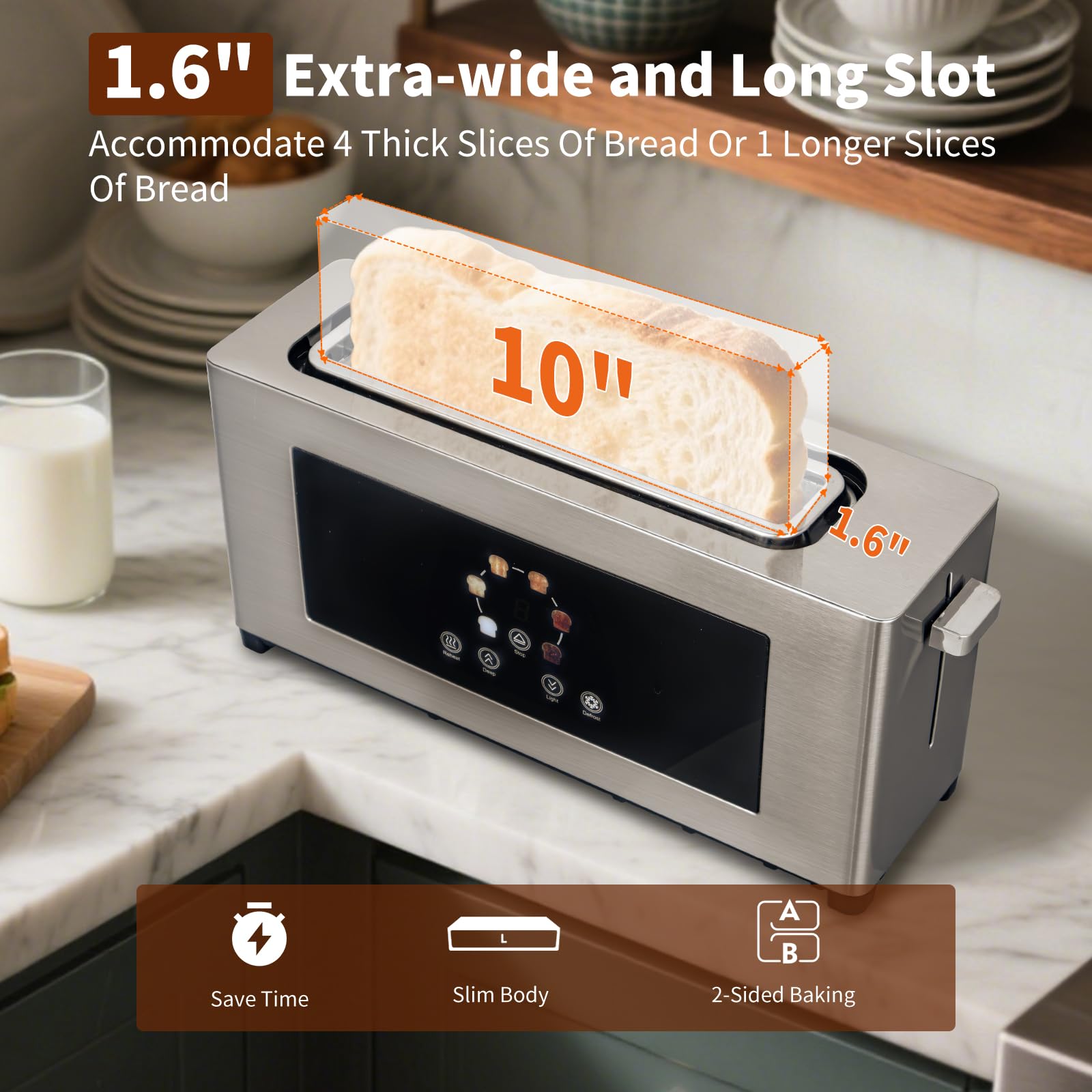 BBday 2 Slice Toaster 1.6 inch wide slot for bagels and artisanal bread