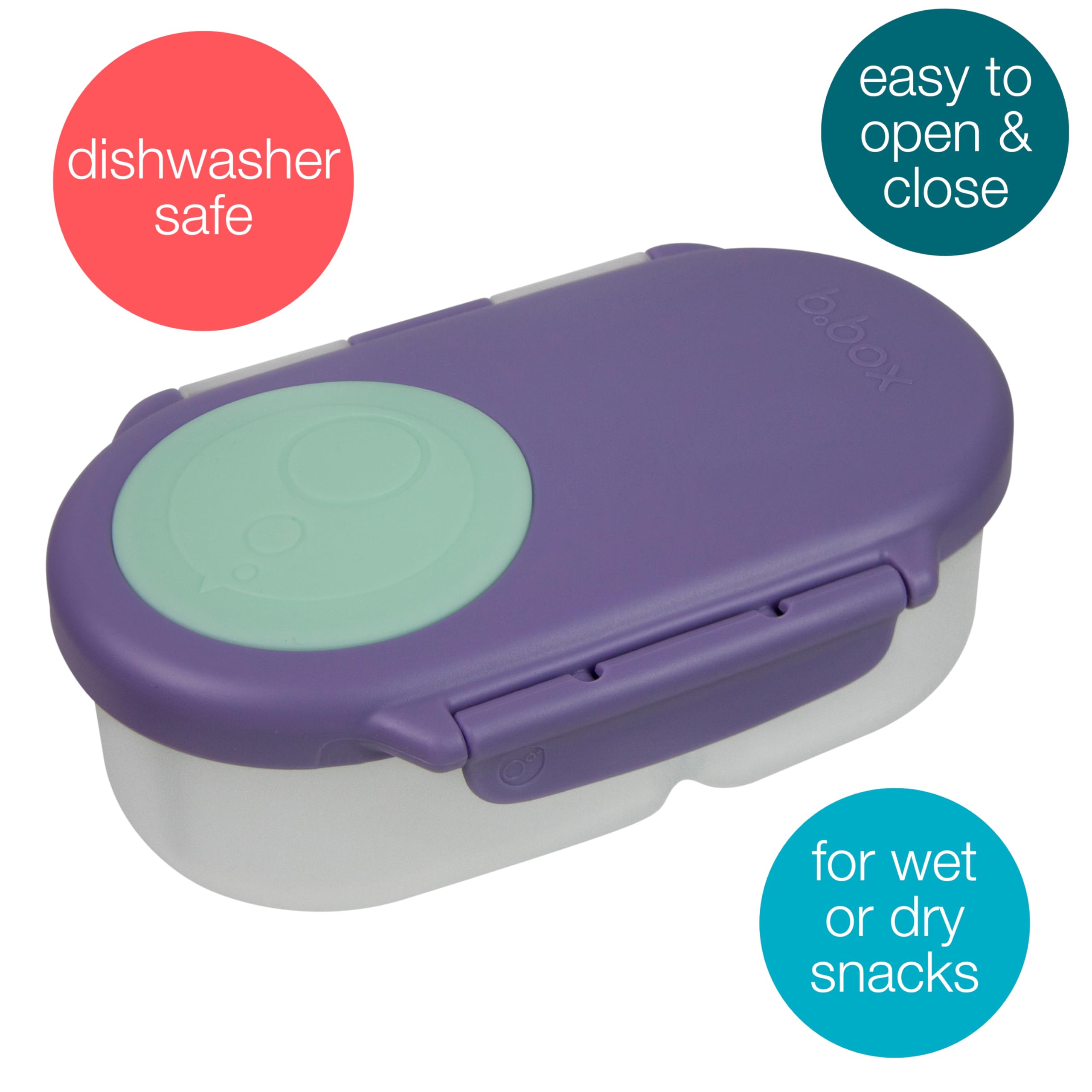b.box Lilac Pop silicone fruit cover hugs whole fruit for mess-free snacking.