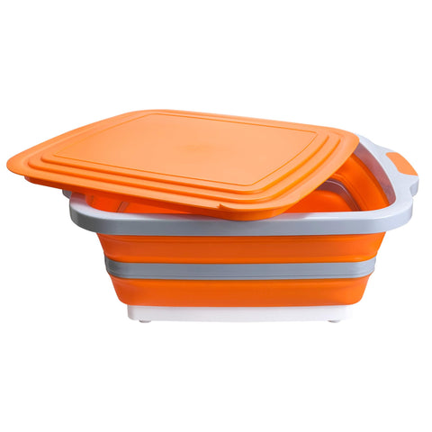 BBQ Prep Tub with built-in colander for quick produce rinsing.