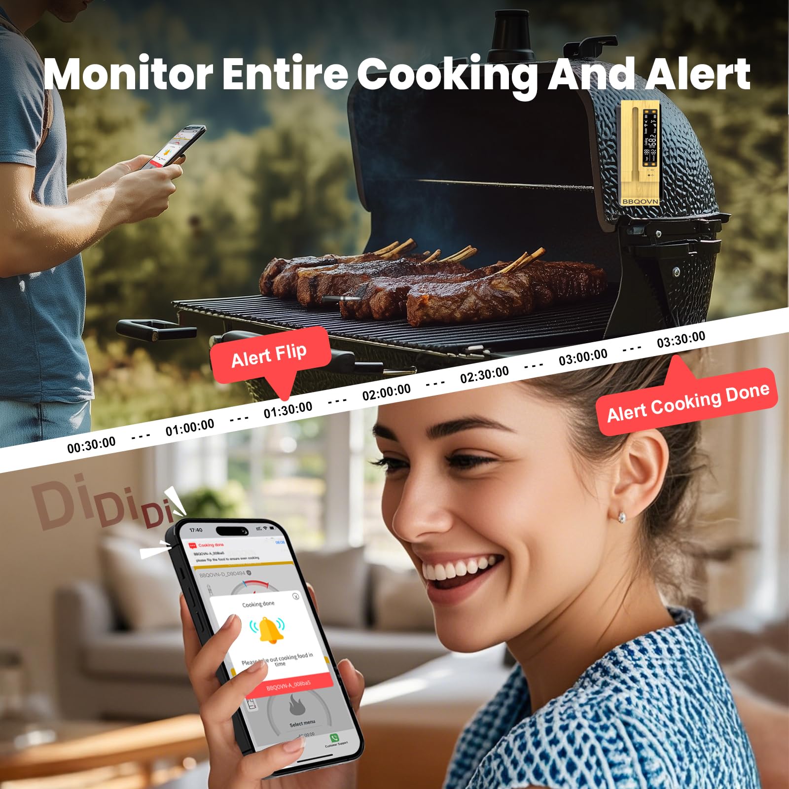 BBQOVN App assistant provides reminders and grilling guidance.