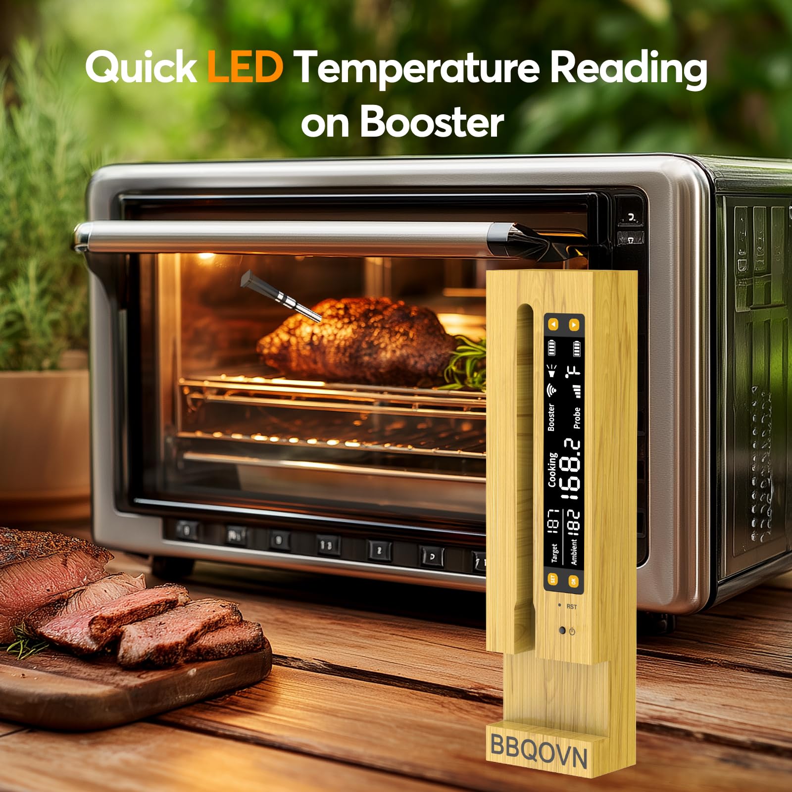 BBQOVN Smart Base screen showing live temperature readings.