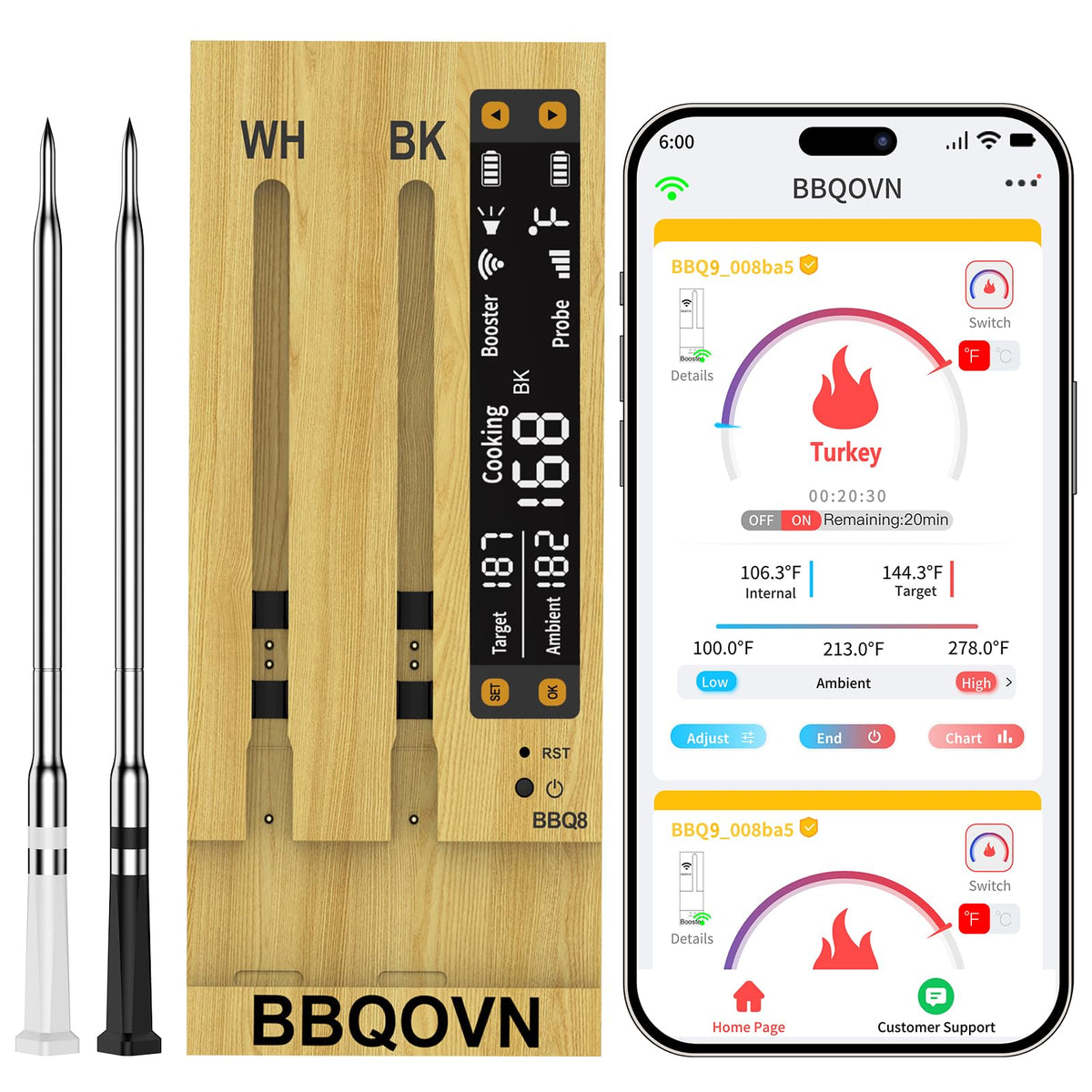 BBQOVN WiFi Sub-1G thermometer for unlimited remote monitoring.