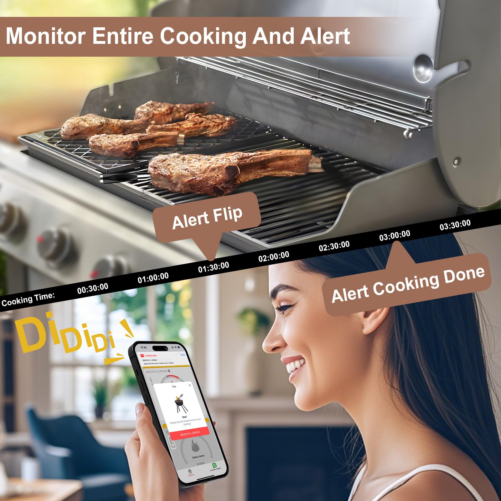 BBQOVN WiFi Sub-1G wide temperature range supports many cooking methods.