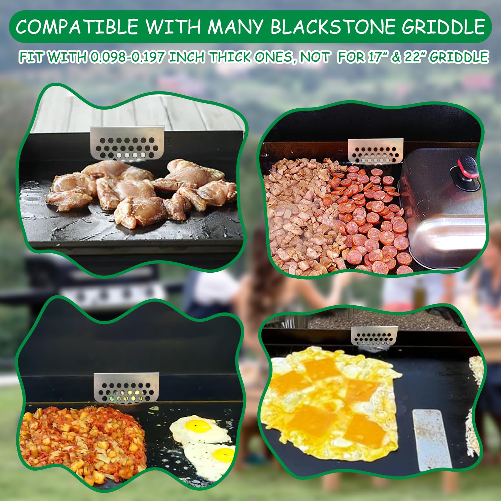 BBQTIDER griddle goalie contoured design prevents slips near back dip.