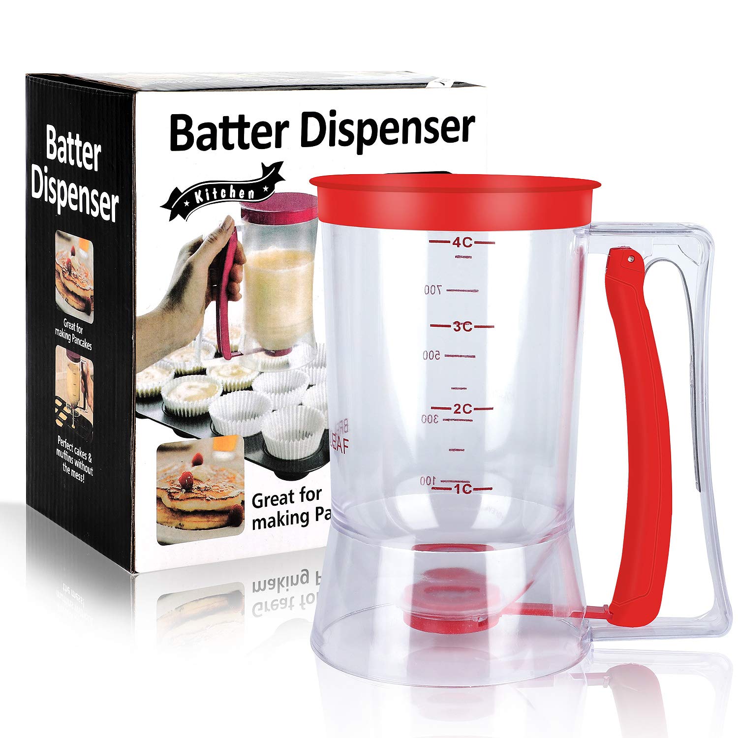 BBSTARZ batter dispenser with squeeze handle for clean pouring