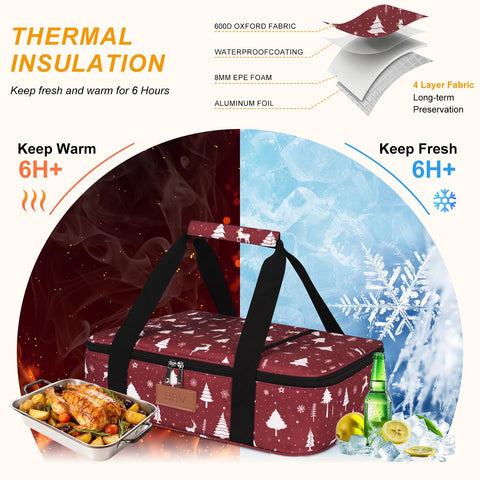 BBV Christmas Elk interior with aluminum foil lining preserves temperature for hot or cold dishes