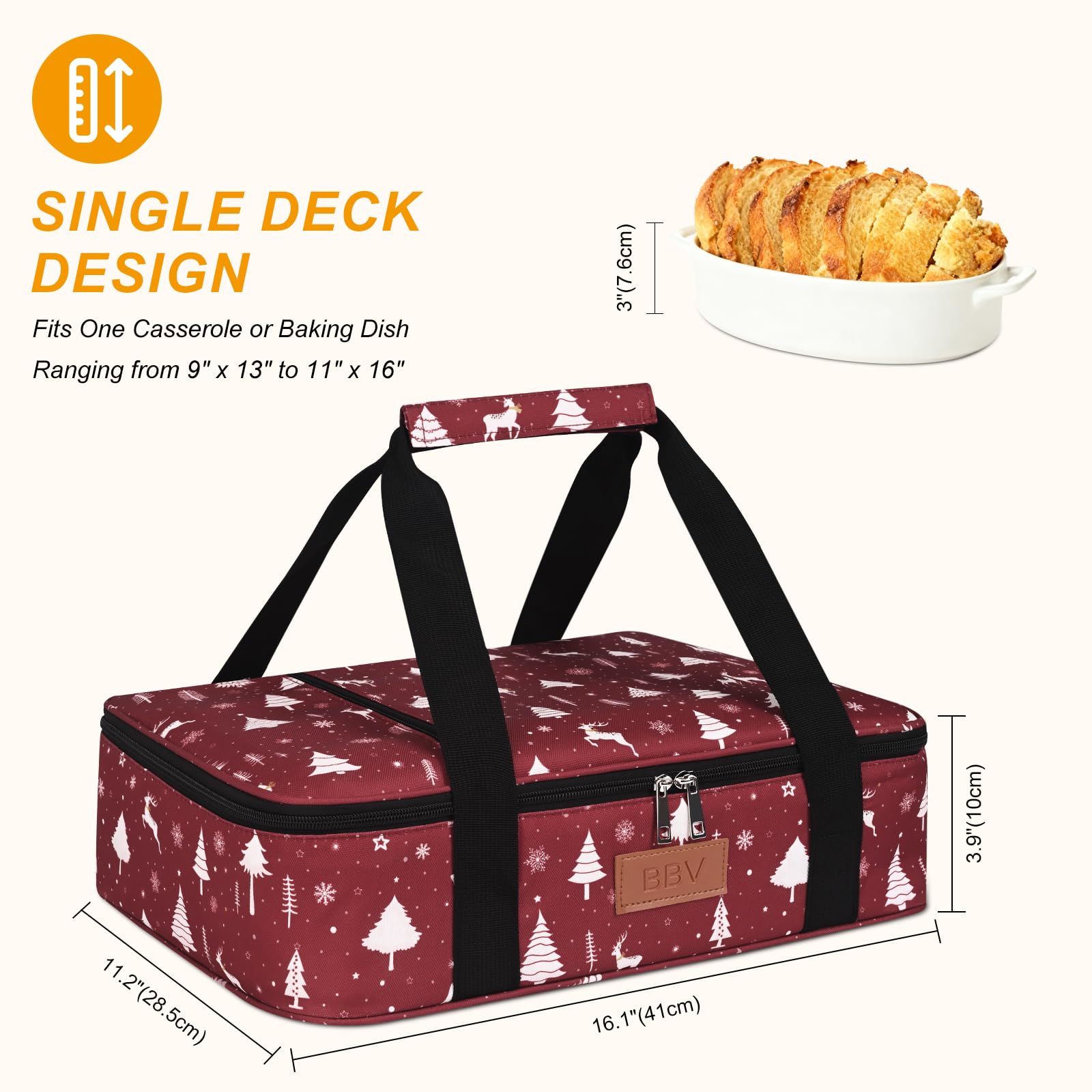 BBV Christmas Elk insulated casserole carrier zippered pocket for utensils and napkins
