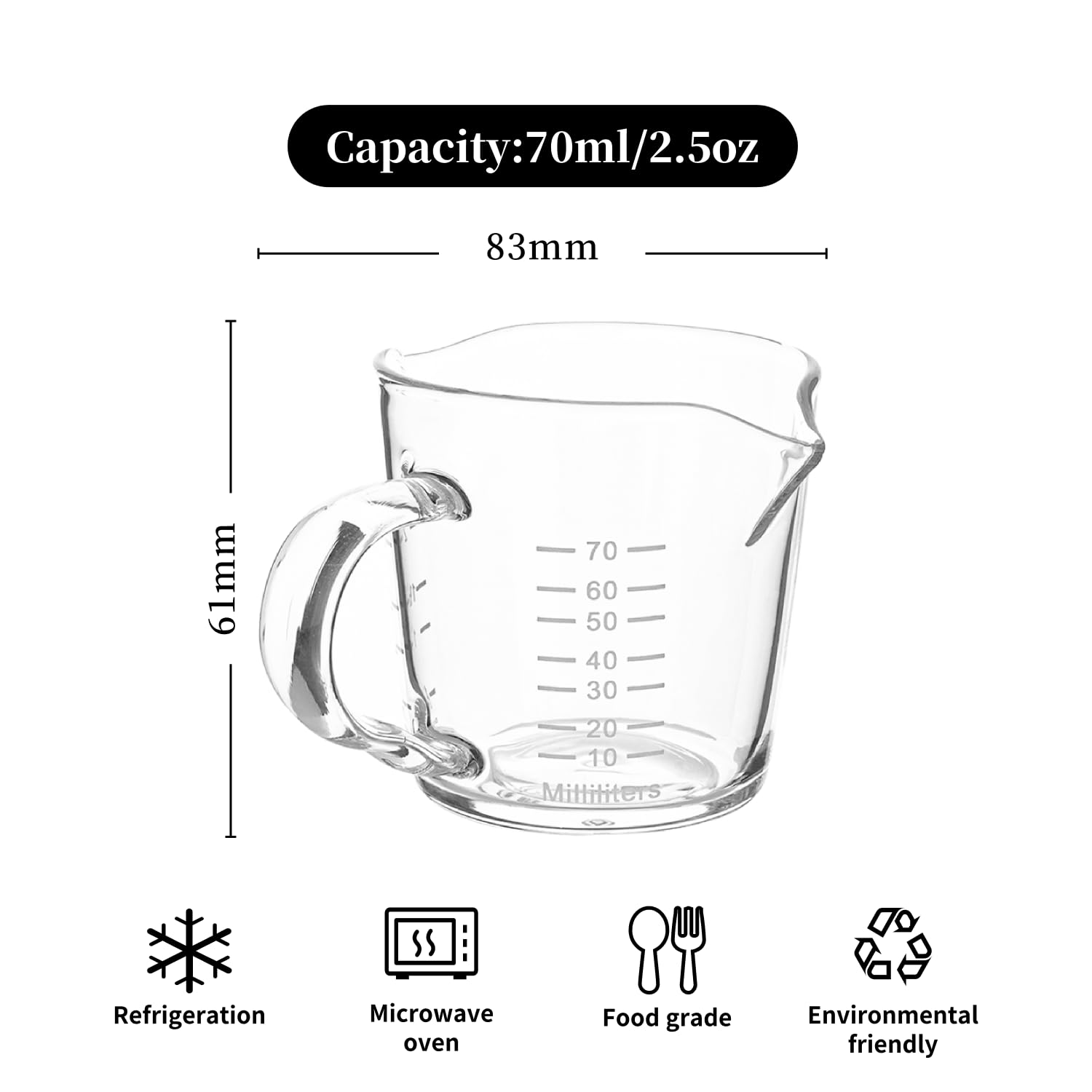 BCnmviku shot glass features oz and ml marks for quick measurements.