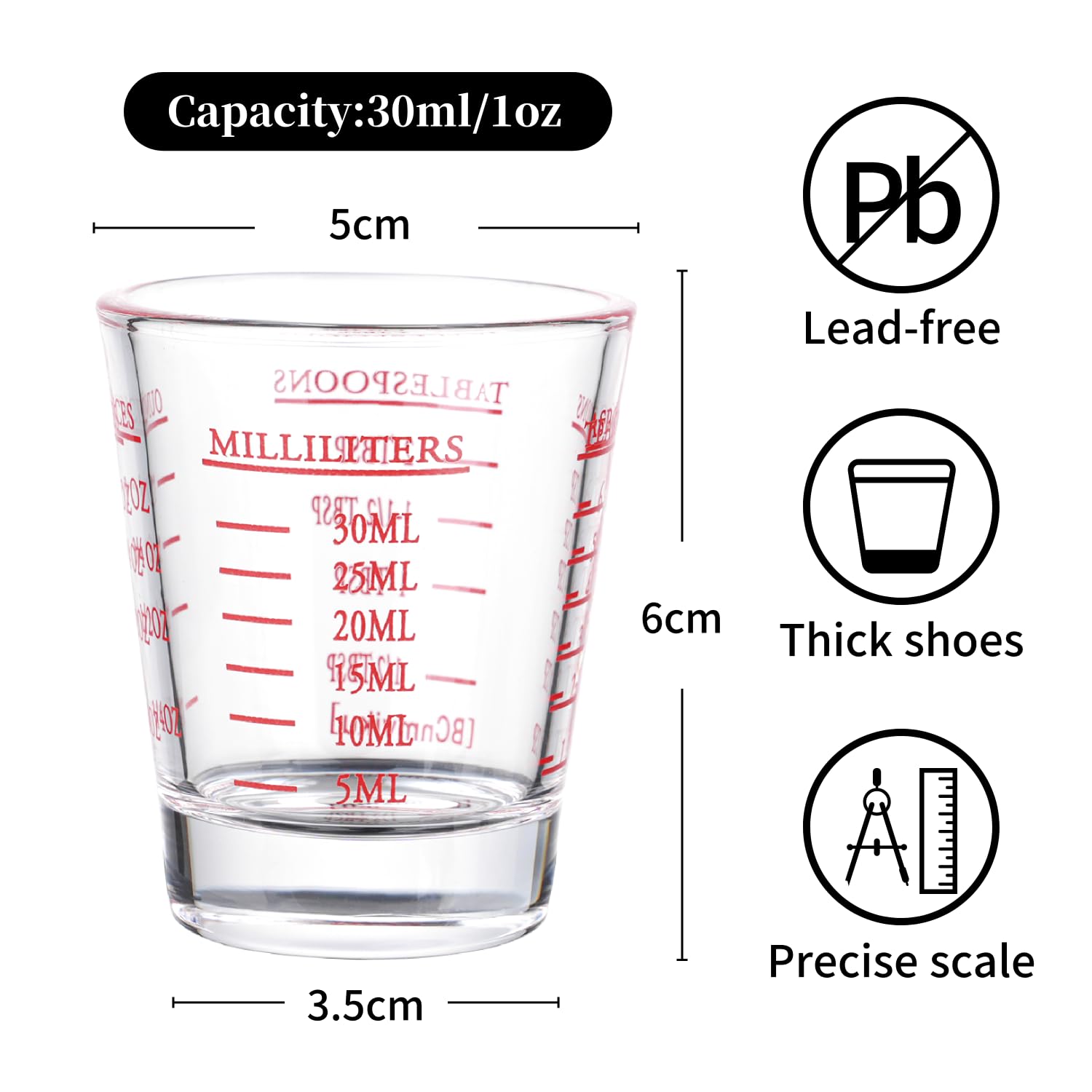 BCnmviku espresso shot glass shows red markings for easy measurement