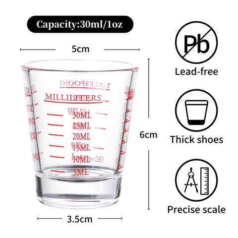 BCnmviku espresso shot glass shows red markings for easy measurement