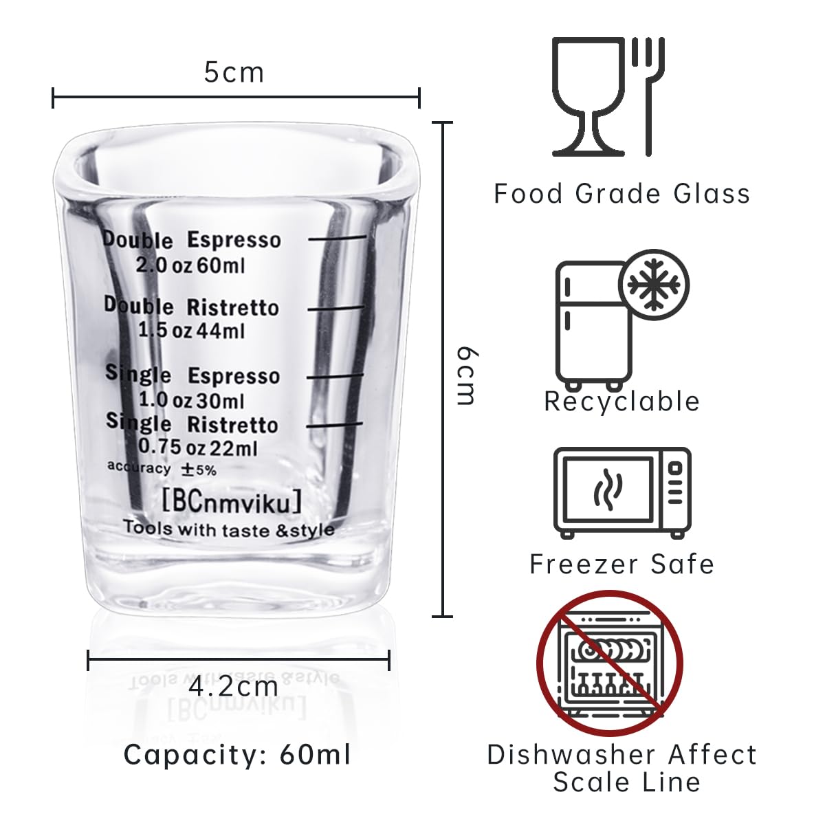 BCNMVIKU square-design espresso glass elevates shots and tastings.