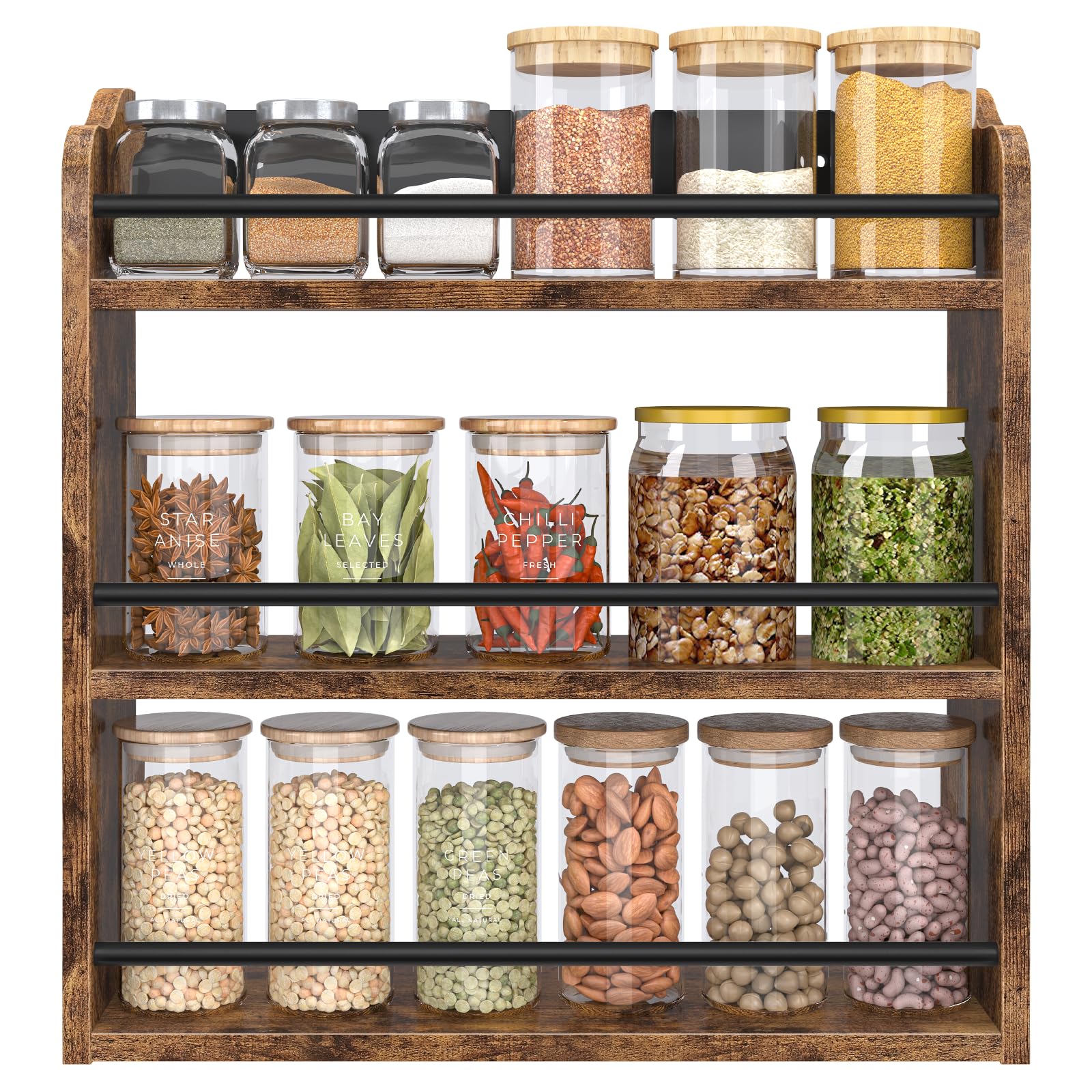 BCOZLUX spice rack wall-mounted with wood 3-tier for easy spice display