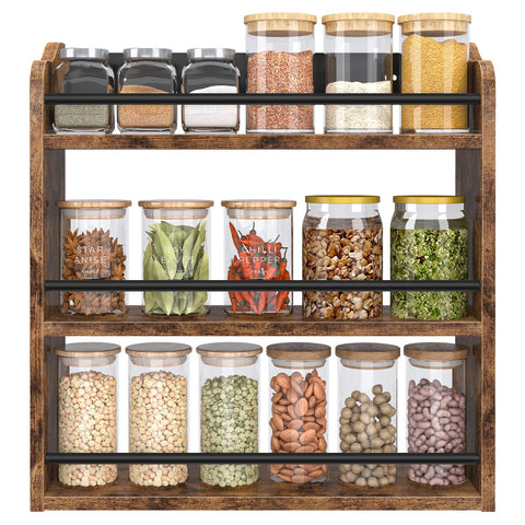 BCOZLUX spice rack wall-mounted with wood 3-tier for easy spice display