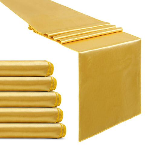 B-COOL gold satin table runner 12x108 inches, ideal for weddings.