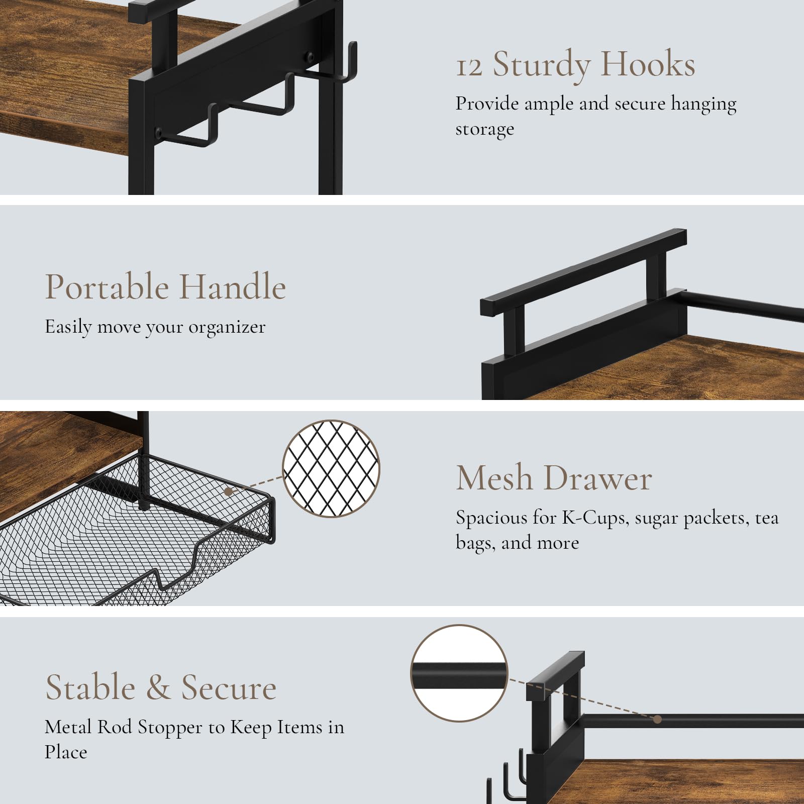 BCOZLUX coffee bar organizer compact design fits small kitchens and offices.