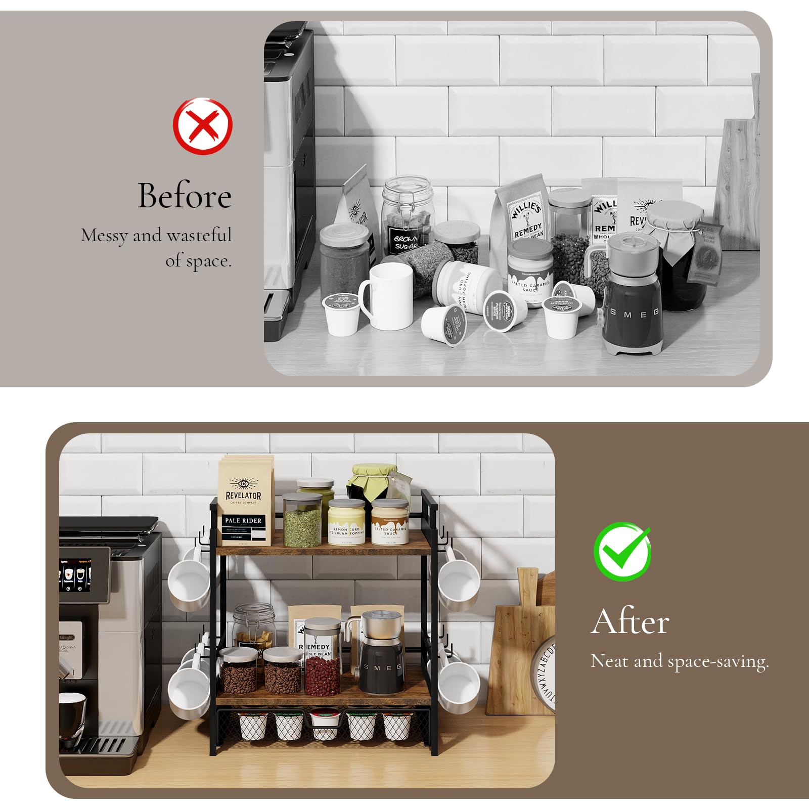 BCOZLUX coffee bar organizer K-Cup drawer neatly stores pods for quick mornings.