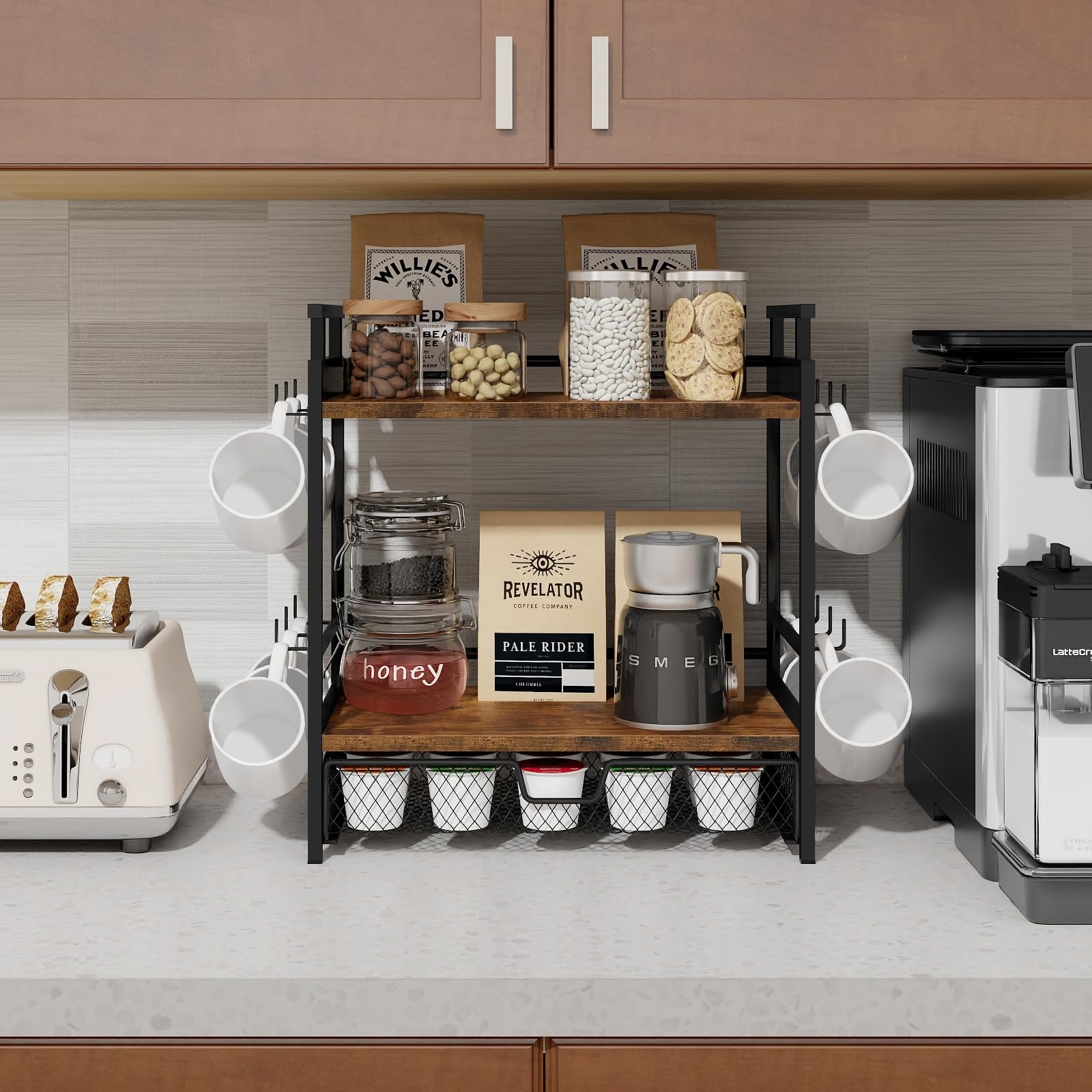 BCOZLUX coffee bar organizer at home office counter promoting tidy space.