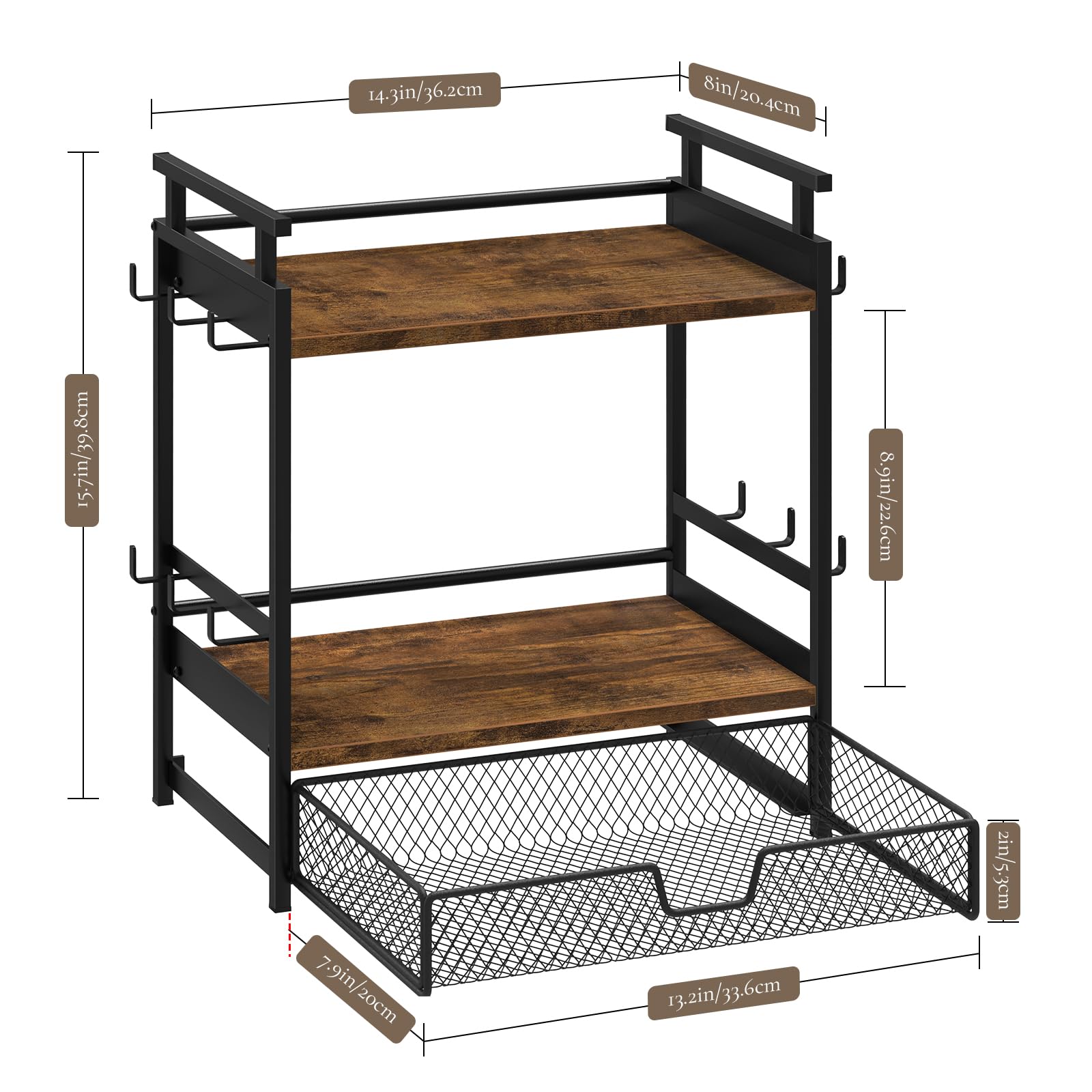 BCOZLUX coffee bar organizer sturdy iron frame with wood shelf for durability.