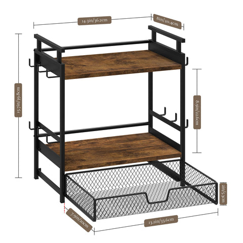 BCOZLUX coffee bar organizer sturdy iron frame with wood shelf for durability.