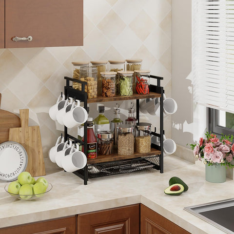 BCOZLUX coffee bar organizer keeps syrups and tea bags within reach.