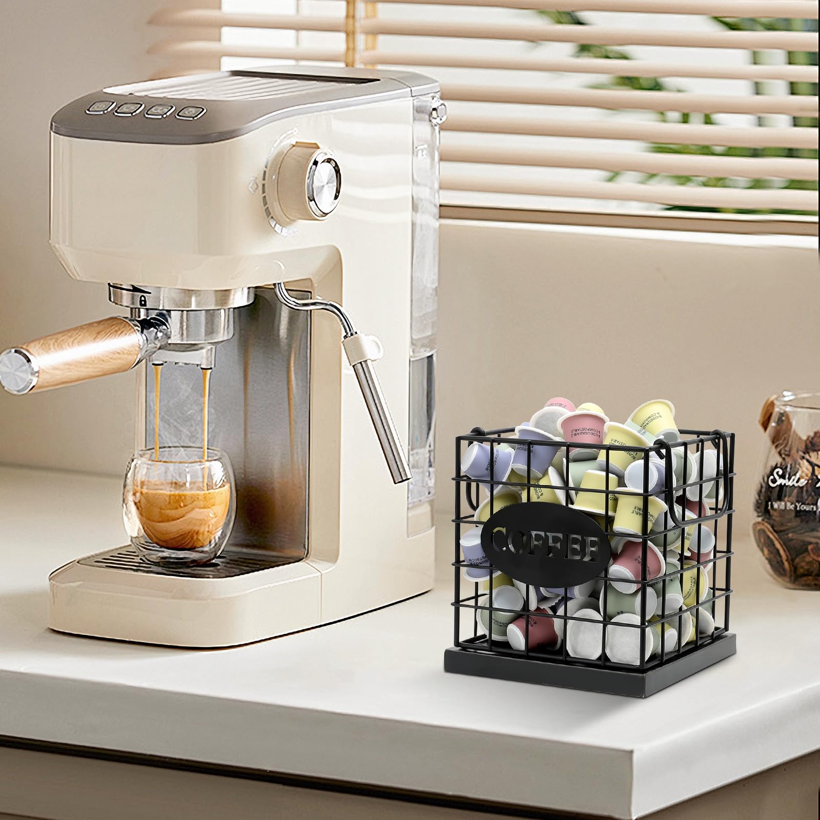 BCOZLUX coffee pod organizer with handle for easy relocation.