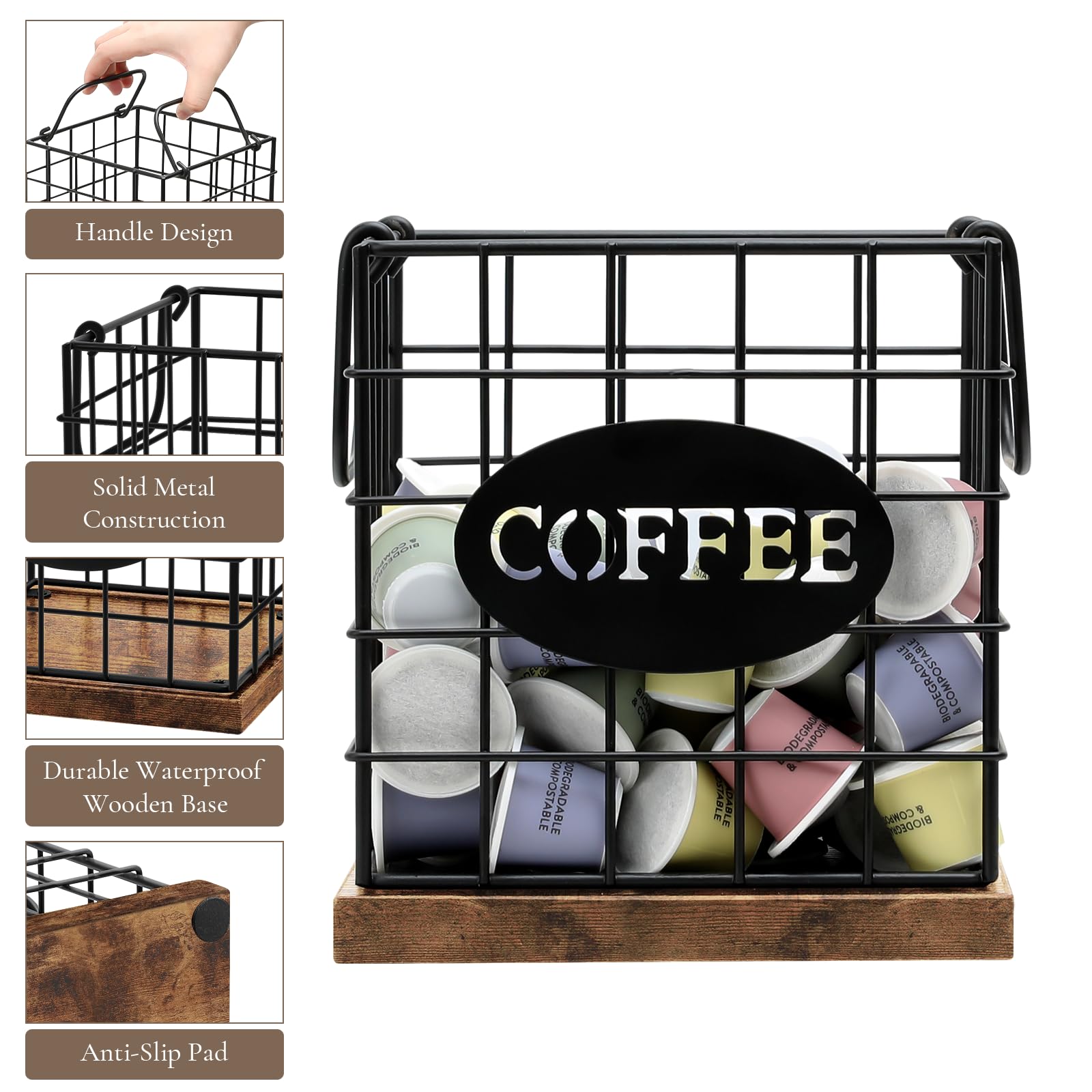 BCOZLUX coffee pod organizer handle allows easy relocation when full