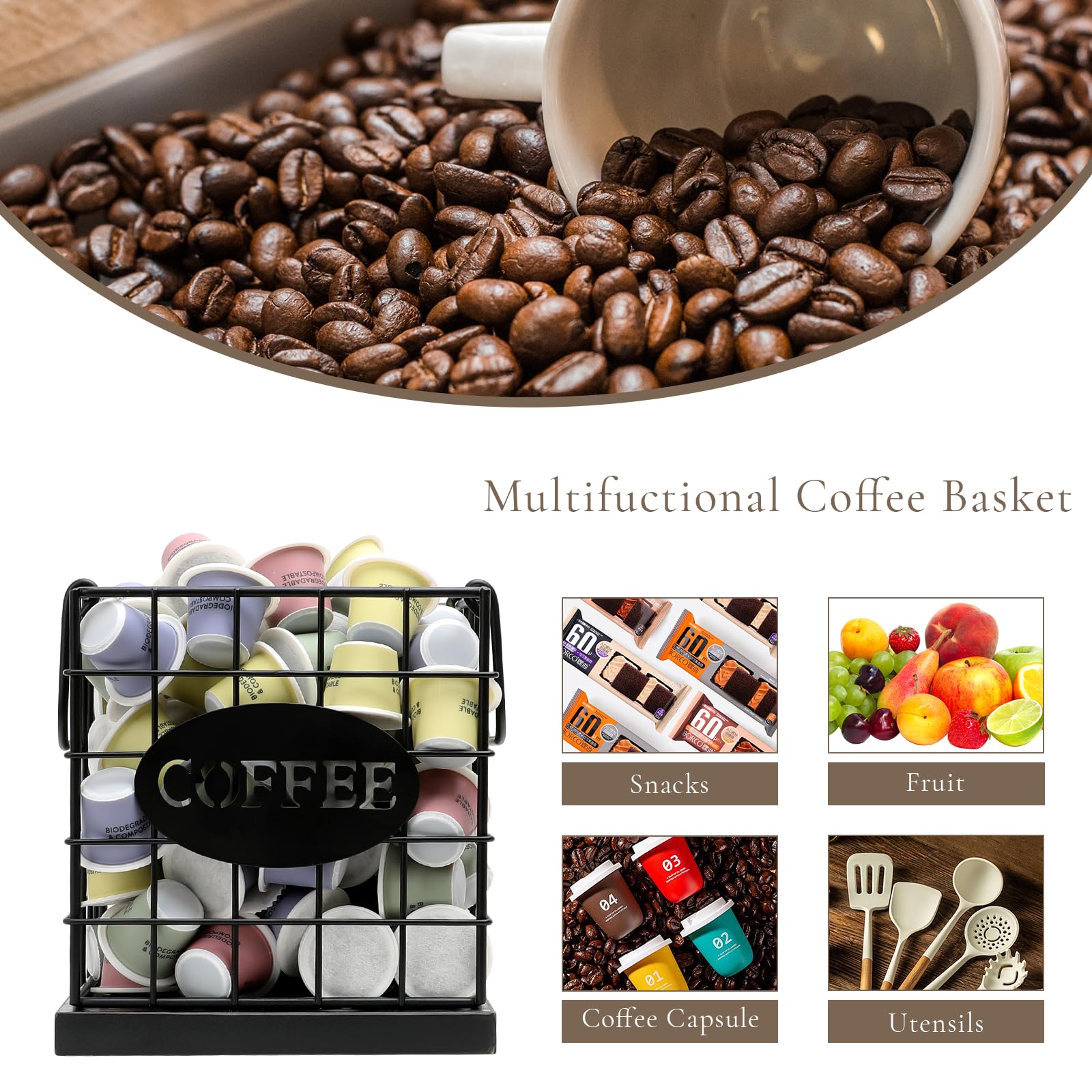 BCOZLUX k-cup storage on countertop keeps cups within reach.